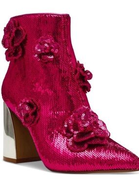 Betsey Johnson Hot Pink Sequin Floral Ankle Bootie